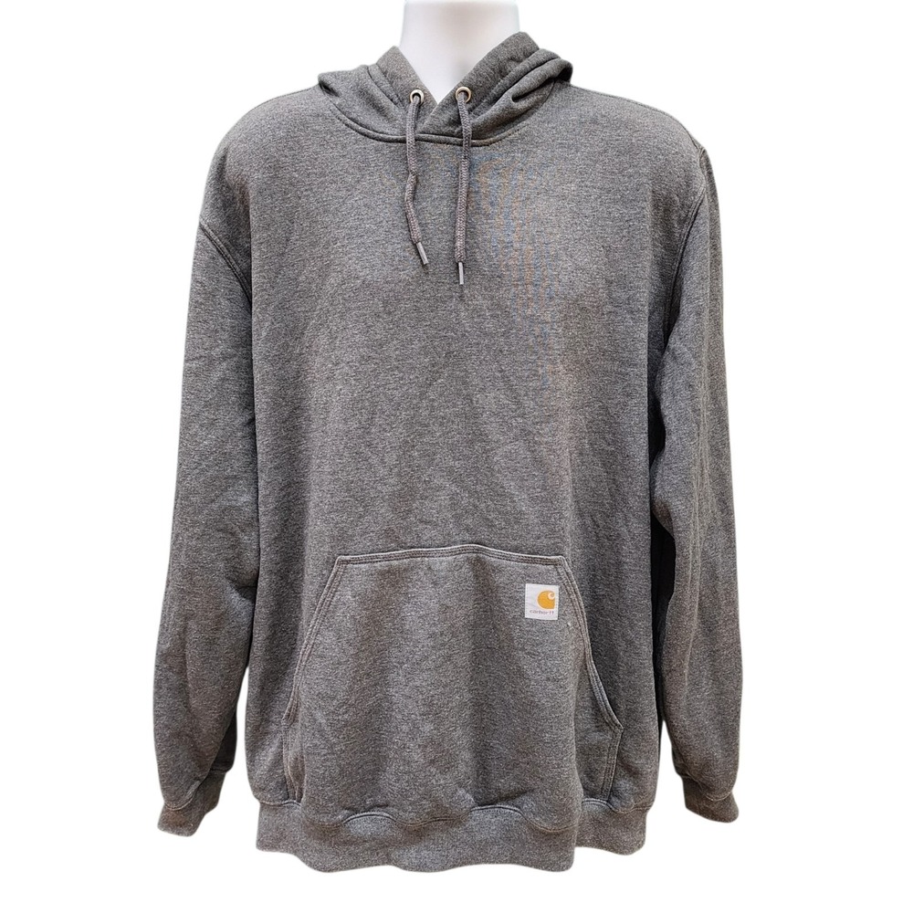 Carhartt Hoodie Gray Loose Fit Men's Large Tall Logo Sleeve Sweatshirt Pullover